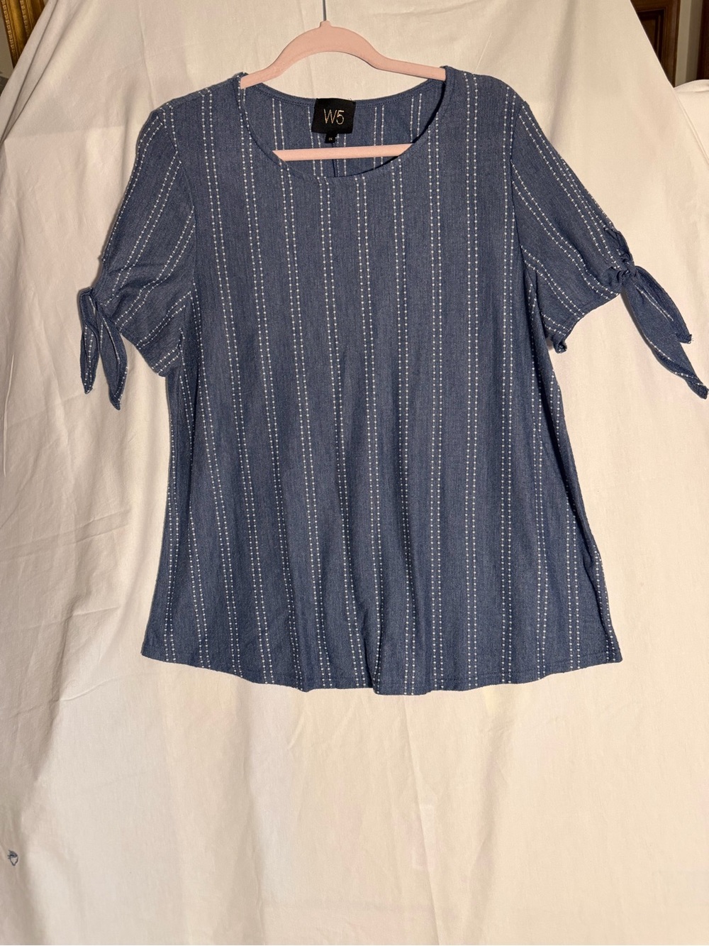 #367 Women’s W5 Blue Stripe Tie-Sleeve Women's Top